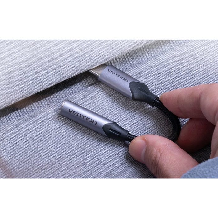 CONVERSOR USB-C/M A 2xJACK 3.5/M 0.10 M GRIS VENTION